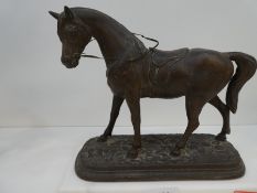 A vintage Spelter figure of a horse on recent white marble base