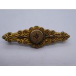Victorian 9ct yellow gold bar brooch with small starburst set diameter, marked 9carat, AF, weight ap