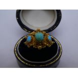 Pretty yellow metal ring set with turquoise, K/L
