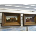 Two late Victorian oils of Cottages by Hugh Church and a coloured print