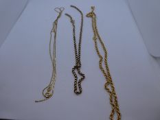 3 9ct yellow gold neck chains AF, all broken, all marked, approx. weight 15.2g