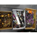 Two boxes of bead necklaces and box of fashion watches