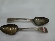 Two Georgian silver serving spoons hallmarked London 1828, Eden Winkle, AF, damage to shape of spoon