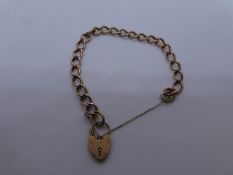 9ct Rose gold bracelet with heart shaped padlock and safety chain, marked 9ct, weight approx 6.8g