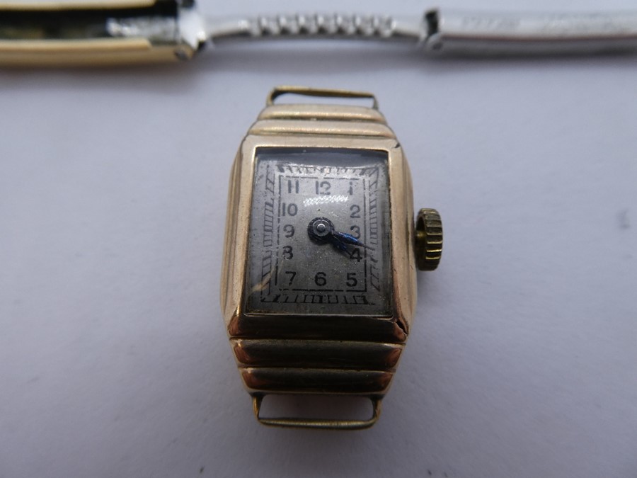 Vintage 9ct yellow gold watch marked 'LS' '375' and rolled gold strap - NOT ATTACHED - Image 2 of 4