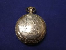 14K gold plated hunter pocket watch with enameled dial by 'American Waltham Watch Co' marked 14K Ext
