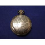 14K gold plated hunter pocket watch with enameled dial by 'American Waltham Watch Co' marked 14K Ext