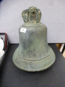 A late 19th century Crown top bronze bell, possibly by J. Warner, height 30cms