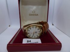 9ct yellow gold gent's OMEGA Electronic F300 watch, possibly 1970s, on a tan leather strap