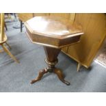 A Victorian Burr walnut trumpet sewing table