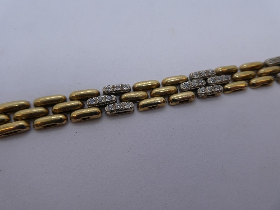 9ct yellow gold flat link bracelet some links set clear stones, marked 9K, 375, approx 20 cm, weight - Image 2 of 4