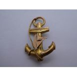 Vintage 9ct yellow gold brooch, AF, in the form of an anchor, marked 375, pin missing, 3cm, weight a