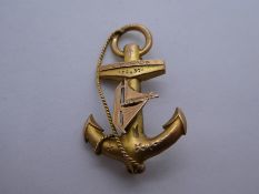 Vintage 9ct yellow gold brooch, AF, in the form of an anchor, marked 375, pin missing, 3cm, weight a