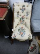 A Victorian Rosewood slipper chair, having button back, on cabriole legs