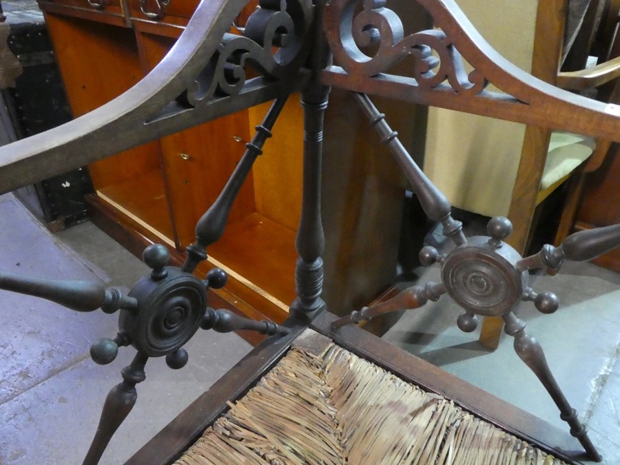 An antique mahogany corner chair with rush seat - Image 7 of 8