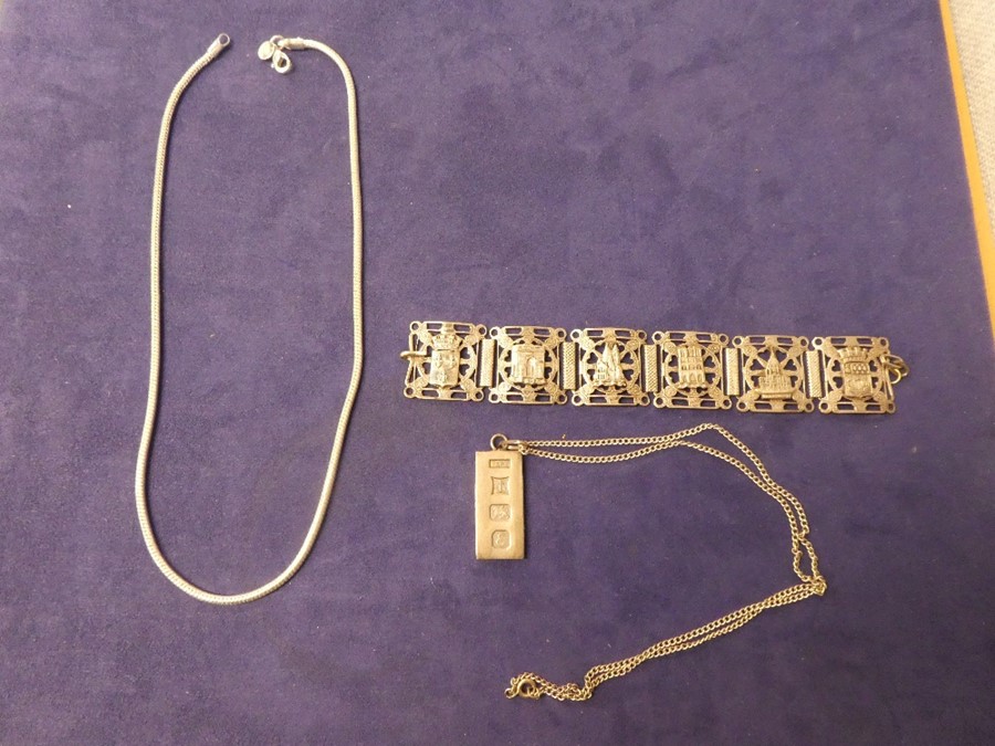 Cased set Sterling silver earrings and necklace, Silver neckchain, Continental decorated silver brac - Image 2 of 4