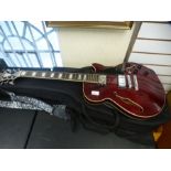 D'ANGELICO PREMIER hollow body electric guitar in wine red finish, No. PSCBSSSPWI with D'ANGELICO so