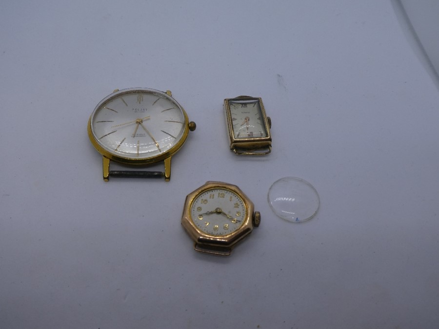 9ct Yellow gold cased ladies wristwatch, marked 375, 3g without glass and movement), a yellow metal