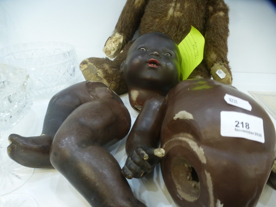 An Armand Marseille 351/8K black bisque head doll and an old teddy bear - Image 2 of 4