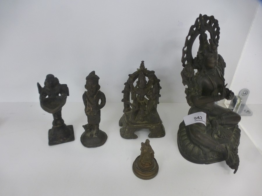 An Oriental bronze goddess and four other figures - Image 2 of 2