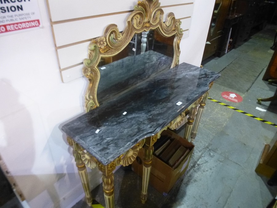 A French style hall table having marble top and a similar mirror