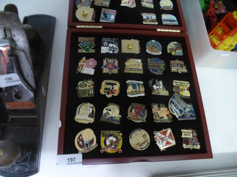 British Victory collectors pins, a quantity of enamel badges in fitted case