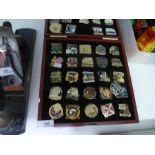 British Victory collectors pins, a quantity of enamel badges in fitted case