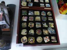 British Victory collectors pins, a quantity of enamel badges in fitted case