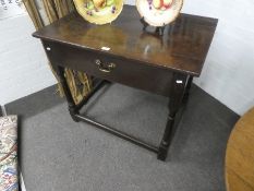 A Jacobean  oak side table having one long drawer on turned legs, 89 cms