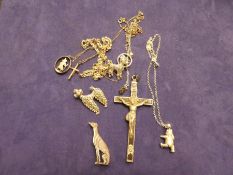 Collection of mainly silver costume jewellery to include, neck chains, charms, greyhound brooch, art