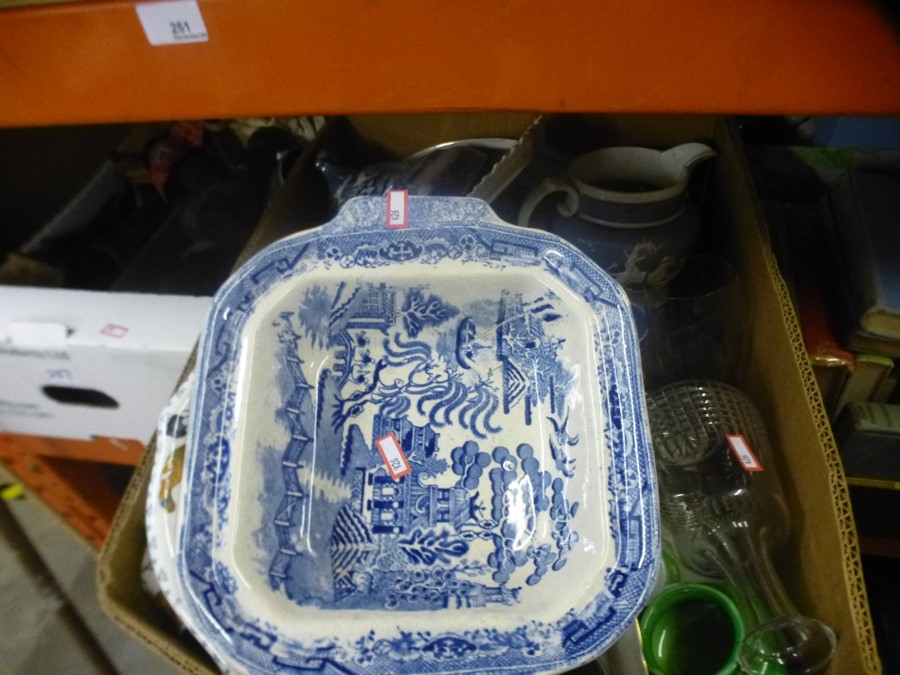 Box of collectables to incl. African carvings, trinket boxes etc and a box of mixed china to incl. M