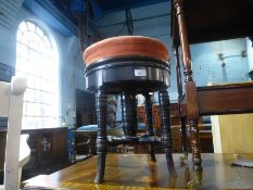 A set of six antique mahogany barback dining chairs, a ebonised revolving piano stool, a small oak c