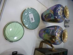A pair of Crown Devon Lustre vases and two compacts