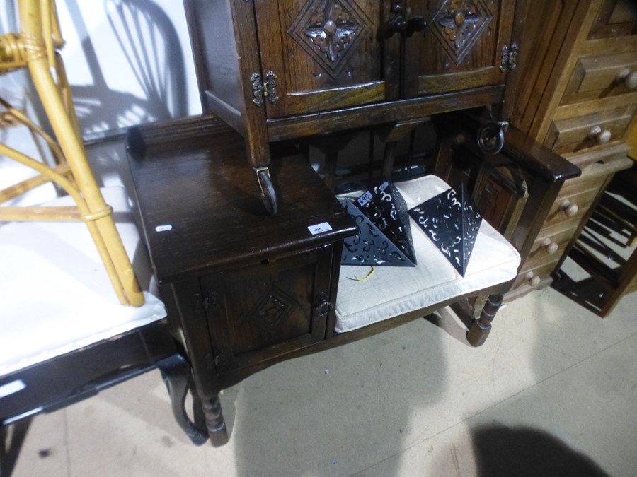 A reproduction oak telephone seat, a similar tea trolley, a stool - Image 4 of 5
