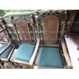 Four dining chairs with green seats and carved backs
