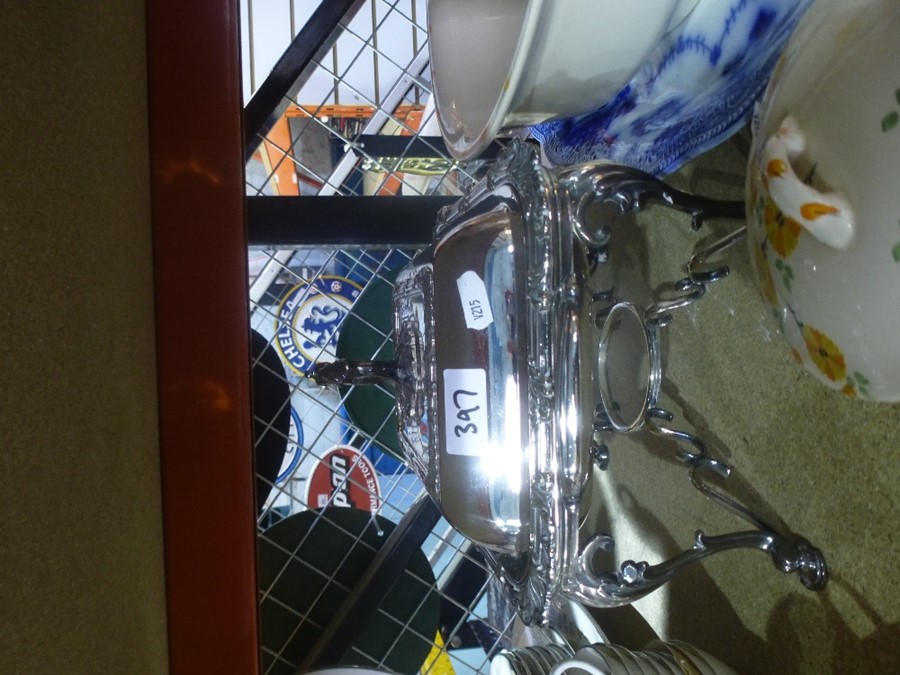 A silver plated chafing dish on stand, ewer and basin, blue and white china etc - Image 2 of 2