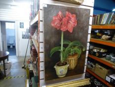 Three floral oil paintings, one unframed