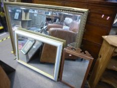 A large gilt wall mirror and three others