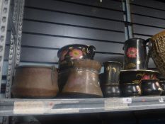 metalware and a black floral jug and basin set