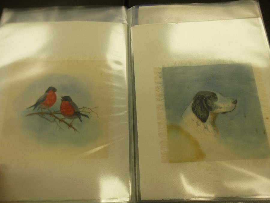 A folder of paintings on silk of birds, dogs and ships, some initialed - Image 5 of 5