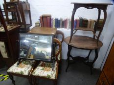 Four Victorian balloon back chairs two occasional tables and sundry
