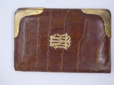 Vintage crocodile skin card case with 9ct yellow gold corners, all marked 375, and unmarked yellow m