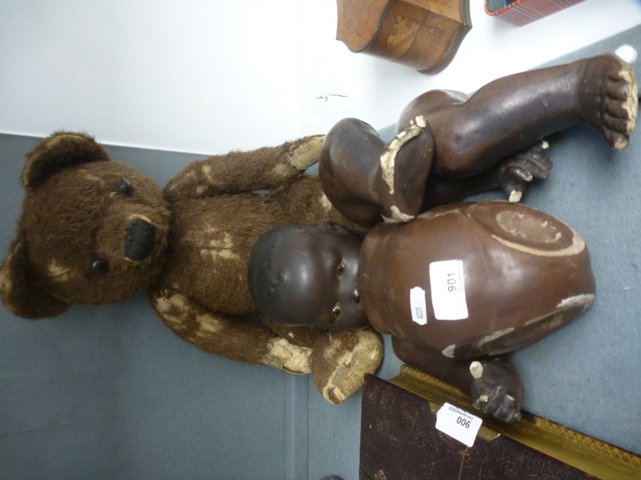 An Armand Marseille 351/8K black bisque head doll and an old teddy bear - Image 3 of 4