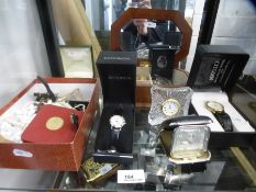 Watches, costume jewellery and a small crystal mantle clock etc