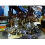 Silver-plated teaware, carved animals and sundry items
