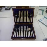 Allen and Darwin Edwardian hallmarked silver set of twelve dessert knives and forks with Mother of P
