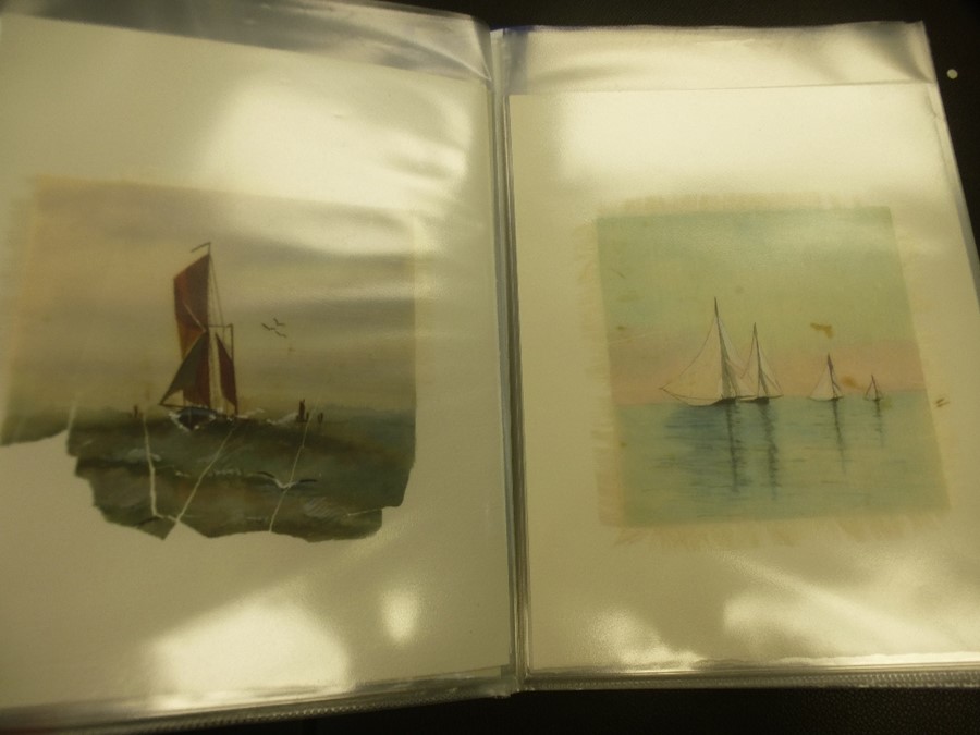 A folder of paintings on silk of birds, dogs and ships, some initialed - Image 3 of 5