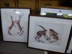 Pictures and prints to include two signed prints of hares.