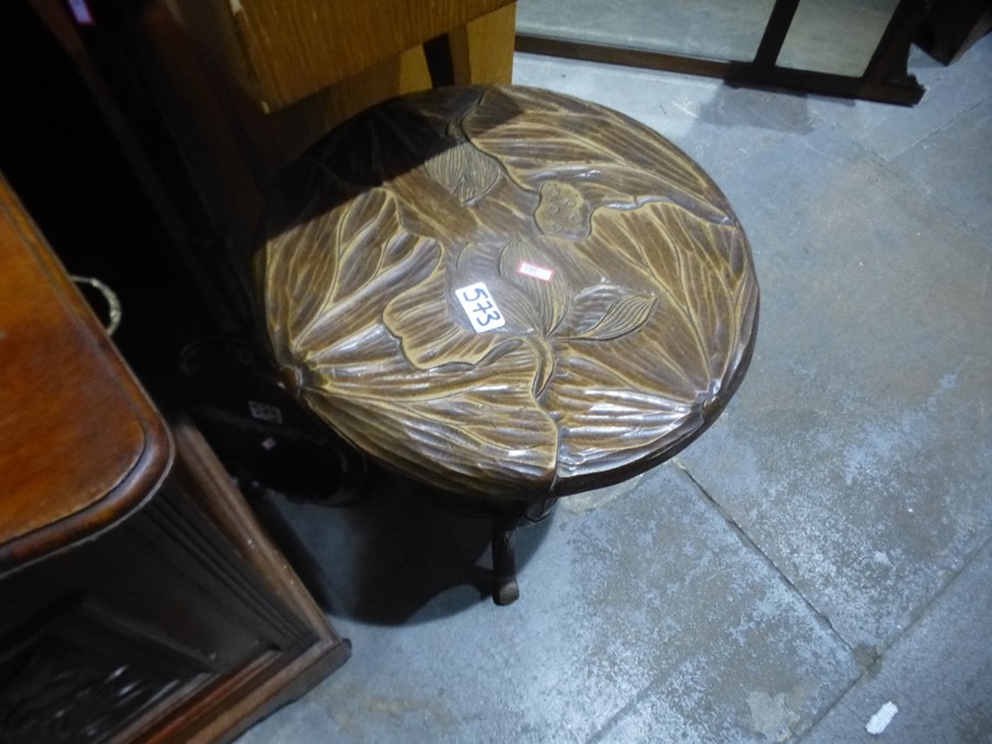 A Victorian walnut-coal purdonium, a carved table and a warming pan - Image 2 of 4