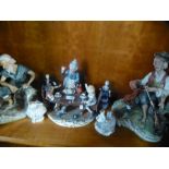 Three capodimonte figure groups and four small figures